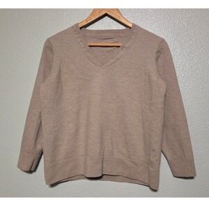 Woolx Francesca Merino Wool Sweater Womens Large Taupe V Neck Quiet Luxury